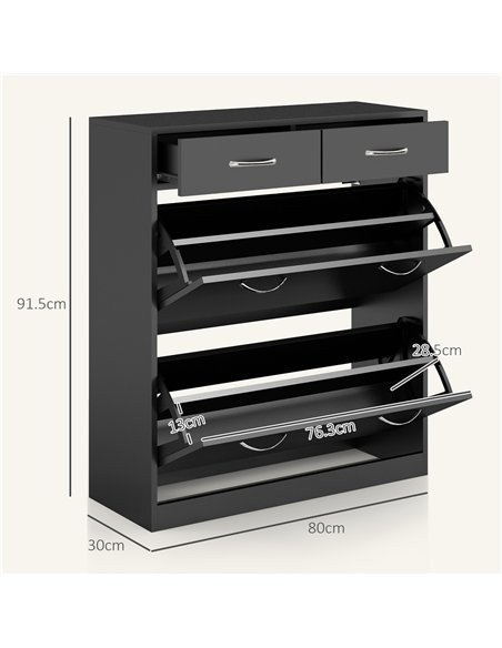 HOMCOM Narrow Shoe Storage with 2 Flip Drawers and Adjustable Shelves Shoe Cabinet Organizer for 12 Pairs of Shoes, Black - pic 153126 | FastDaddyshop