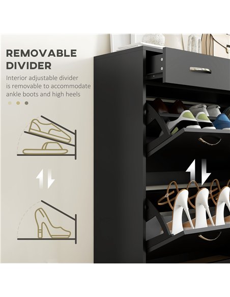 HOMCOM Narrow Shoe Storage with 2 Flip Drawers and Adjustable Shelves Shoe Cabinet Organizer for 12 Pairs of Shoes, Black - pic 153129 | FastDaddyshop