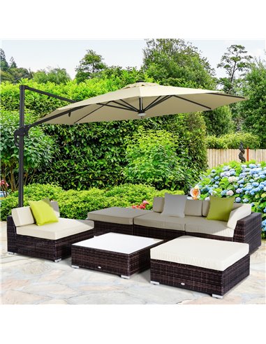 Outsunny 6 PC Outdoor Rattan Sofa Furniture Set with Coffee Table, Pillow Cushion, Brown
