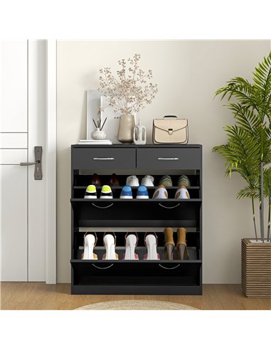 HOMCOM Narrow Shoe Storage with 2 Flip Drawers and Adjustable Shelves Shoe Cabinet Organizer for 12 Pairs of Shoes, Black
