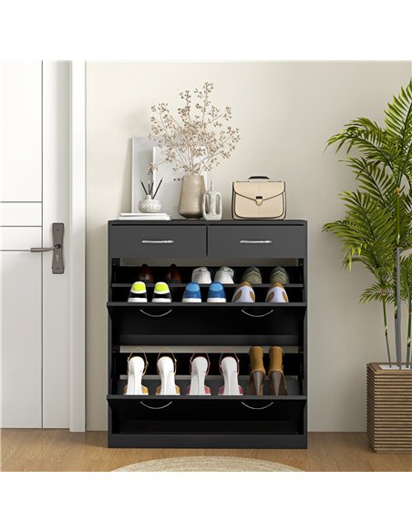 HOMCOM Narrow Shoe Storage with 2 Flip Drawers and Adjustable Shelves Shoe Cabinet Organizer for 12 Pairs of Shoes, Black - pic 153131 | FastDaddyshop