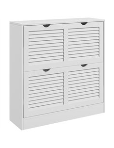HOMCOM 2 Drawers Entryway Shoe Cabinet, Narrow Shoe Storage Cabinet with 2 Flip Drawers, Louvred Door Design and Adjustable Shel