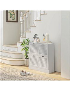 HOMCOM 2 Drawers Entryway Shoe Cabinet, Narrow Shoe Storage Cabinet with 2 Flip Drawers, Louvred Door Design and Adjustable Shel 2