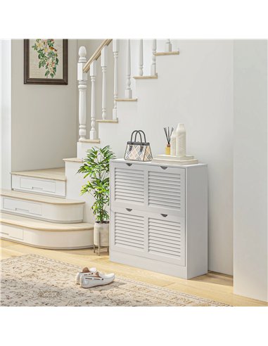 HOMCOM 2 Drawers Entryway Shoe Cabinet, Narrow Shoe Storage Cabinet with 2 Flip Drawers, Louvred Door Design and Adjustable Shel