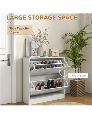 HOMCOM 2 Drawers Entryway Shoe Cabinet, Narrow Shoe Storage Cabinet with 2 Flip Drawers, Louvred Door Design and Adjustable Shel
