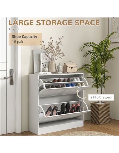 HOMCOM 2 Drawers Entryway Shoe Cabinet, Narrow Shoe Storage Cabinet with 2 Flip Drawers, Louvred Door Design and Adjustable Shel - pic 153136 | FastDaddyshop