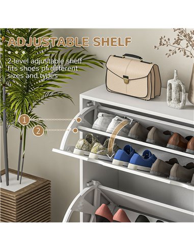 HOMCOM 2 Drawers Entryway Shoe Cabinet, Narrow Shoe Storage Cabinet with 2 Flip Drawers, Louvred Door Design and Adjustable Shel