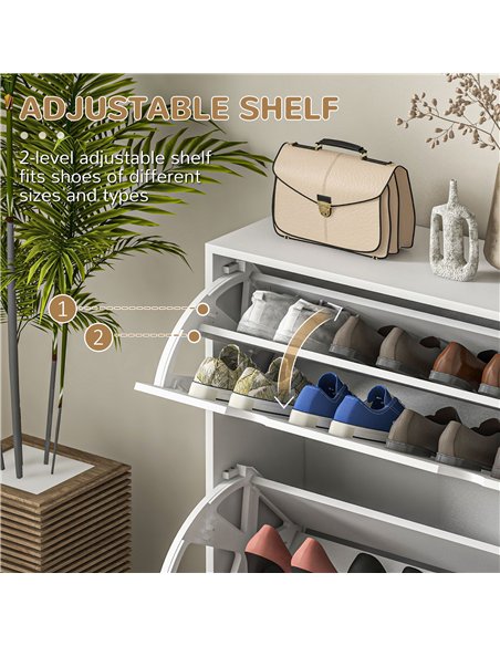 HOMCOM 2 Drawers Entryway Shoe Cabinet, Narrow Shoe Storage Cabinet with 2 Flip Drawers, Louvred Door Design and Adjustable Shel - pic 153137 | FastDaddyshop