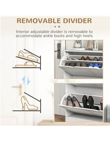 HOMCOM 2 Drawers Entryway Shoe Cabinet, Narrow Shoe Storage Cabinet with 2 Flip Drawers, Louvred Door Design and Adjustable Shel