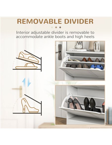 HOMCOM 2 Drawers Entryway Shoe Cabinet, Narrow Shoe Storage Cabinet with 2 Flip Drawers, Louvred Door Design and Adjustable Shel - pic 153138 | FastDaddyshop