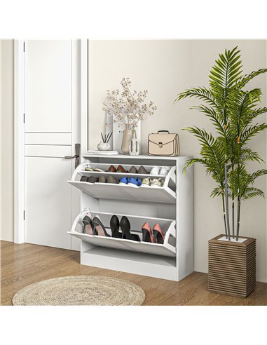 HOMCOM 2 Drawers Entryway Shoe Cabinet, Narrow Shoe Storage Cabinet with 2 Flip Drawers, Louvred Door Design and Adjustable Shel