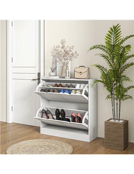 HOMCOM 2 Drawers Entryway Shoe Cabinet, Narrow Shoe Storage Cabinet with 2 Flip Drawers, Louvred Door Design and Adjustable Shel - pic 153140 | FastDaddyshop