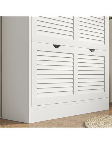 HOMCOM 2 Drawers Entryway Shoe Cabinet, Narrow Shoe Storage Cabinet with 2 Flip Drawers, Louvred Door Design and Adjustable Shel
