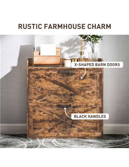 HOMCOM Two Flip Drawer Narrow Shoe Cabinet with Adjustable Shelves - Rustic Brown - pic 153147 | FastDaddyshop