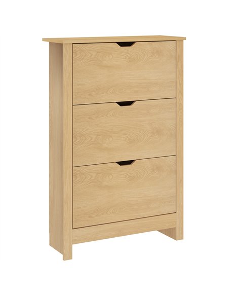 HOMCOM Slim Shoe Cabinet, Narrow Shoe Cupboard with 3 Drawers, Adjustable Shelves for 18 Pairs of Shoes, Natural Wood Finish - pic 153151 | FastDaddyshop