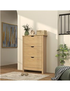 HOMCOM Slim Shoe Cabinet, Narrow Shoe Cupboard with 3 Drawers, Adjustable Shelves for 18 Pairs of Shoes, Natural Wood Finish 2