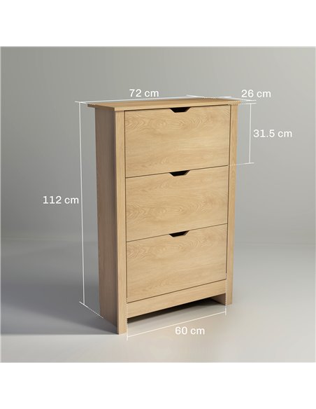 HOMCOM Slim Shoe Cabinet, Narrow Shoe Cupboard with 3 Drawers, Adjustable Shelves for 18 Pairs of Shoes, Natural Wood Finish - pic 153153 | FastDaddyshop
