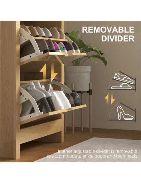 HOMCOM Slim Shoe Cabinet, Narrow Shoe Cupboard with 3 Drawers, Adjustable Shelves for 18 Pairs of Shoes, Natural Wood Finish - pic 153156 | FastDaddyshop