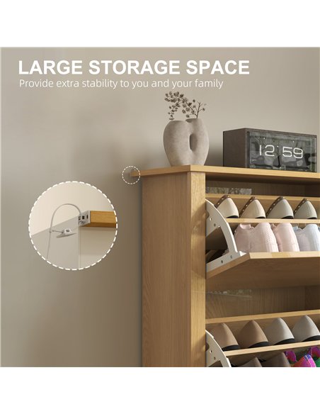 HOMCOM Slim Shoe Cabinet, Narrow Shoe Cupboard with 3 Drawers, Adjustable Shelves for 18 Pairs of Shoes, Natural Wood Finish - pic 153157 | FastDaddyshop