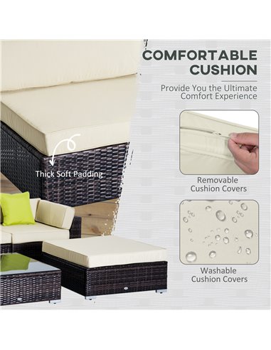 Outsunny 6 PC Outdoor Rattan Sofa Furniture Set with Coffee Table, Pillow Cushion, Brown