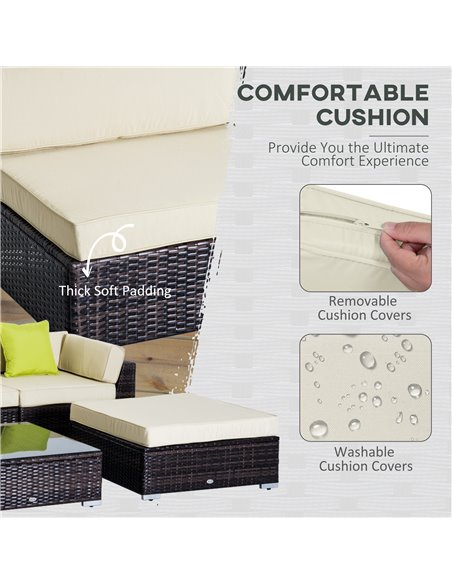 Outsunny 6 PC Outdoor Rattan Sofa Furniture Set with Coffee Table, Pillow Cushion, Brown - pic 15316 | FastDaddyshop
