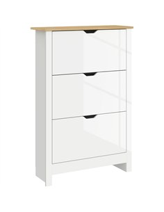HOMCOM Slim Shoe Cabinet, Narrow Shoe Cupboard with 3 Flip Drawers, Adjustable Shelves for 18 Pairs of Shoes, High Gloss White