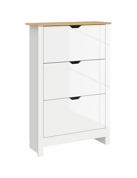 HOMCOM Slim Shoe Cabinet, Narrow Shoe Cupboard with 3 Flip Drawers, Adjustable Shelves for 18 Pairs of Shoes, High Gloss White - pic 153160 | FastDaddyshop