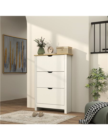 HOMCOM Slim Shoe Cabinet, Narrow Shoe Cupboard with 3 Flip Drawers, Adjustable Shelves for 18 Pairs of Shoes, High Gloss White - pic 153161 | FastDaddyshop