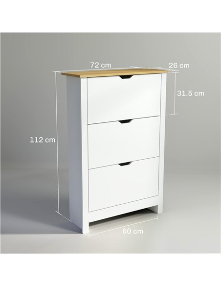 HOMCOM Slim Shoe Cabinet, Narrow Shoe Cupboard with 3 Flip Drawers, Adjustable Shelves for 18 Pairs of Shoes, High Gloss White - pic 153162 | FastDaddyshop