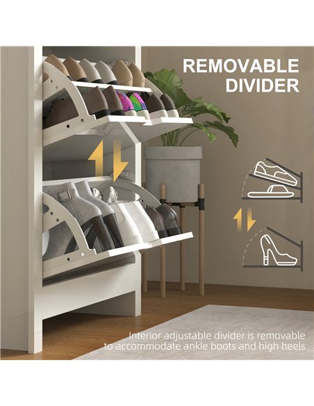 HOMCOM Slim Shoe Cabinet, Narrow Shoe Cupboard with 3 Flip Drawers, Adjustable Shelves for 18 Pairs of Shoes, High Gloss White - pic 153165 | FastDaddyshop