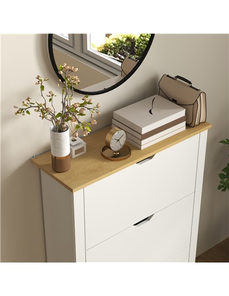 HOMCOM Slim Shoe Cabinet, Narrow Shoe Cupboard with 3 Flip Drawers, Adjustable Shelves for 18 Pairs of Shoes, High Gloss White - pic 153167 | FastDaddyshop