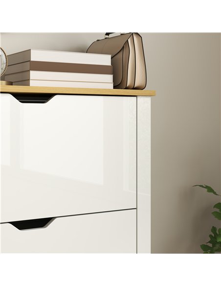 HOMCOM Slim Shoe Cabinet, Narrow Shoe Cupboard with 3 Flip Drawers, Adjustable Shelves for 18 Pairs of Shoes, High Gloss White - pic 153168 | FastDaddyshop