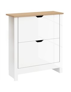 HOMCOM Slim Shoe Cabinet, Narrow Shoe Cupboard with 2 Flip Drawers, Adjustable Shelves for 12 Pairs of Shoes, High Gloss White