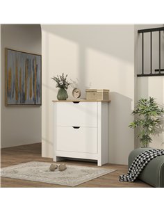 HOMCOM Slim Shoe Cabinet, Narrow Shoe Cupboard with 2 Flip Drawers, Adjustable Shelves for 12 Pairs of Shoes, High Gloss White 2