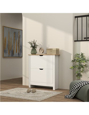 HOMCOM Slim Shoe Cabinet, Narrow Shoe Cupboard with 2 Flip Drawers, Adjustable Shelves for 12 Pairs of Shoes, High Gloss White