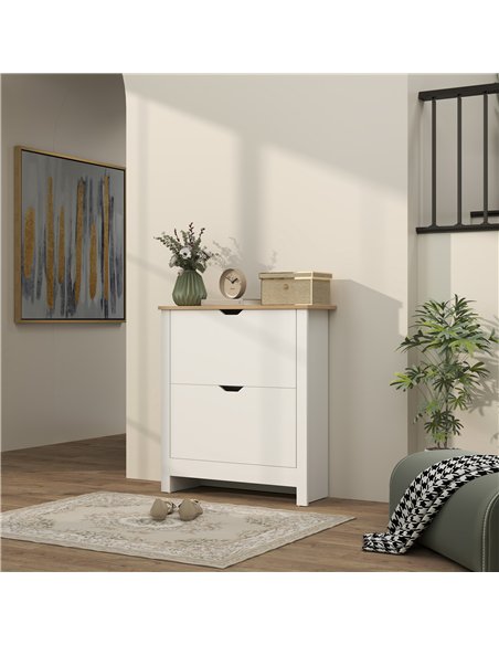 HOMCOM Slim Shoe Cabinet, Narrow Shoe Cupboard with 2 Flip Drawers, Adjustable Shelves for 12 Pairs of Shoes, High Gloss White - pic 153170 | FastDaddyshop