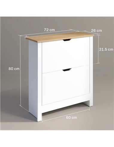 HOMCOM Slim Shoe Cabinet, Narrow Shoe Cupboard with 2 Flip Drawers, Adjustable Shelves for 12 Pairs of Shoes, High Gloss White