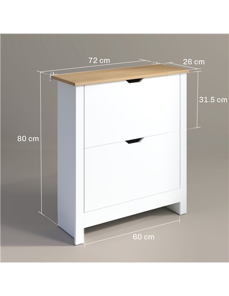 HOMCOM Slim Shoe Cabinet, Narrow Shoe Cupboard with 2 Flip Drawers, Adjustable Shelves for 12 Pairs of Shoes, High Gloss White - pic 153171 | FastDaddyshop