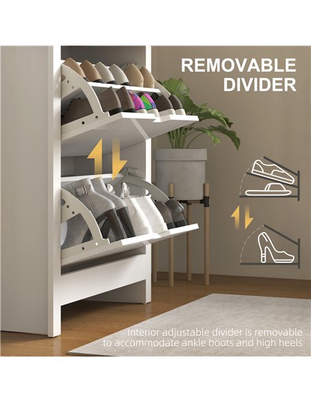 HOMCOM Slim Shoe Cabinet, Narrow Shoe Cupboard with 2 Flip Drawers, Adjustable Shelves for 12 Pairs of Shoes, High Gloss White - pic 153174 | FastDaddyshop