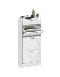 HOMCOM Marble Shoe Storage Cabinet with 3 Flip Drawers, Hallway Cabinet with Top Drawer and Adjustable Shelves, Shoe Cupboard fo
