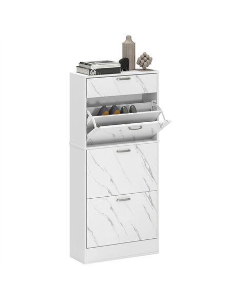 HOMCOM Marble Shoe Storage Cabinet with 3 Flip Drawers, Hallway Cabinet with Top Drawer and Adjustable Shelves, Shoe Cupboard fo - pic 153178 | FastDaddyshop