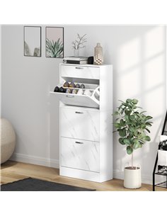 HOMCOM Marble Shoe Storage Cabinet with 3 Flip Drawers, Hallway Cabinet with Top Drawer and Adjustable Shelves, Shoe Cupboard fo 2