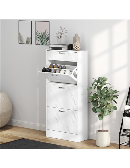 HOMCOM Marble Shoe Storage Cabinet with 3 Flip Drawers, Hallway Cabinet with Top Drawer and Adjustable Shelves, Shoe Cupboard fo - pic 153179 | FastDaddyshop