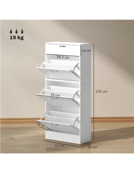 HOMCOM Marble Shoe Storage Cabinet with 3 Flip Drawers, Hallway Cabinet with Top Drawer and Adjustable Shelves, Shoe Cupboard fo - pic 153180 | FastDaddyshop