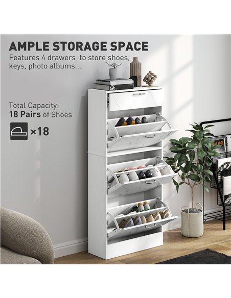 HOMCOM Marble Shoe Storage Cabinet with 3 Flip Drawers, Hallway Cabinet with Top Drawer and Adjustable Shelves, Shoe Cupboard fo - pic 153181 | FastDaddyshop