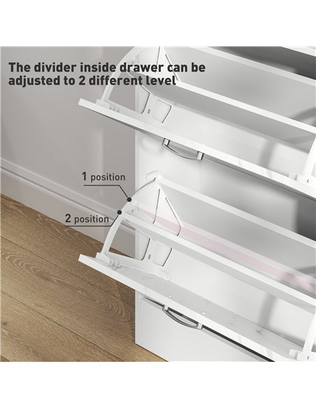 HOMCOM Marble Shoe Storage Cabinet with 3 Flip Drawers, Hallway Cabinet with Top Drawer and Adjustable Shelves, Shoe Cupboard fo - pic 153182 | FastDaddyshop