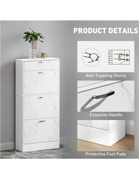 HOMCOM Marble Shoe Storage Cabinet with 3 Flip Drawers, Hallway Cabinet with Top Drawer and Adjustable Shelves, Shoe Cupboard fo - pic 153183 | FastDaddyshop