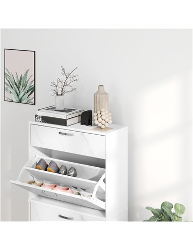 HOMCOM Marble Shoe Storage Cabinet with 3 Flip Drawers, Hallway Cabinet with Top Drawer and Adjustable Shelves, Shoe Cupboard fo