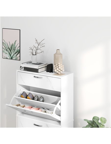 HOMCOM Marble Shoe Storage Cabinet with 3 Flip Drawers, Hallway Cabinet with Top Drawer and Adjustable Shelves, Shoe Cupboard fo - pic 153184 | FastDaddyshop