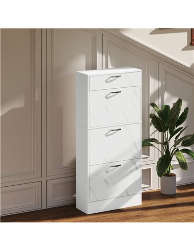 HOMCOM Marble Shoe Storage Cabinet with 3 Flip Drawers, Hallway Cabinet with Top Drawer and Adjustable Shelves, Shoe Cupboard fo